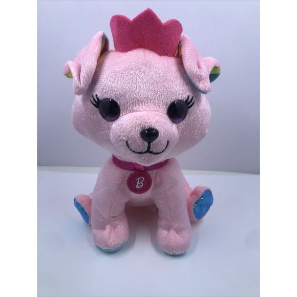 Barbie Pink Plush Puppy Dog Pink Crown and Collar Stuffed Animal Plush 7” - Picture 1 of 16